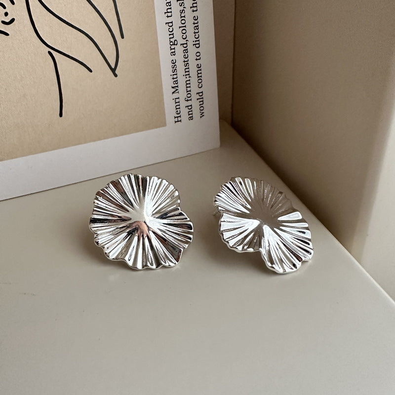 Sterling Silver Korean Style Heavy-duty Texture Large Flower Earrings