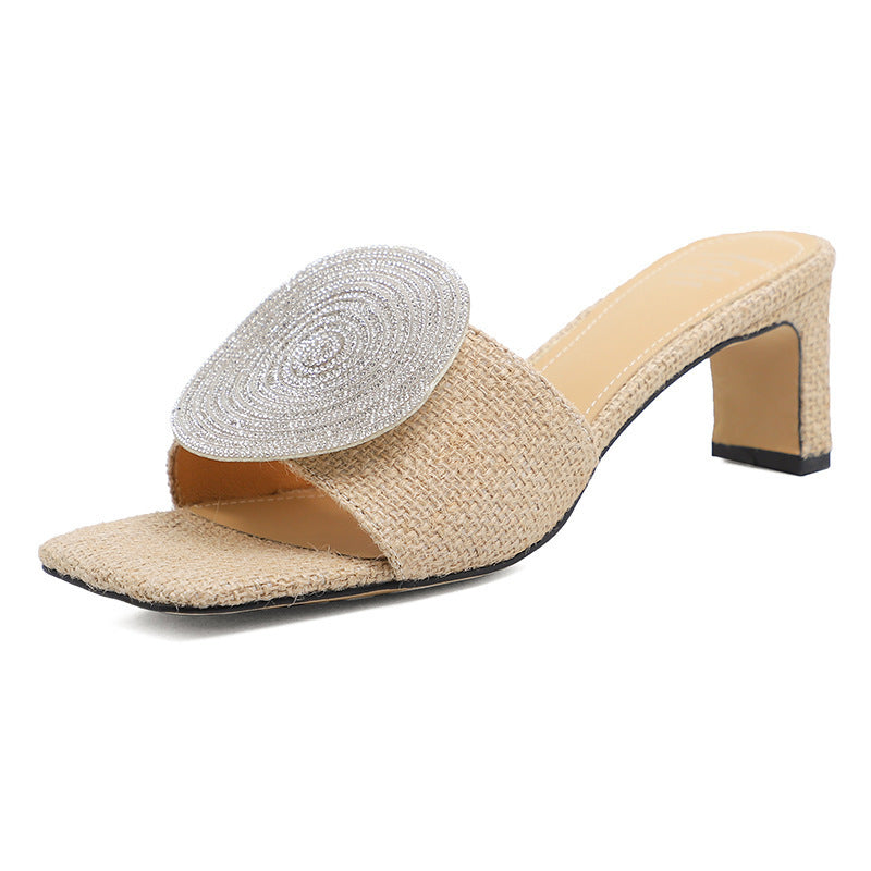 French Romantic Square Round Linen Woven Slippers