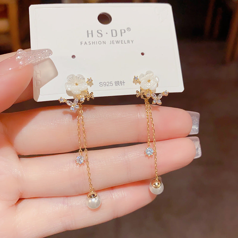Sterling Silver, Mori Style, Light Luxury Tassel Earrings