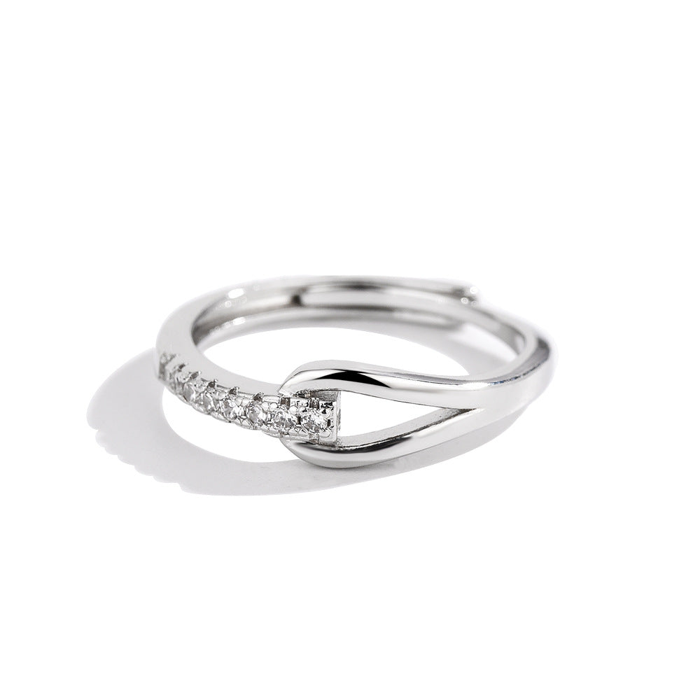 925 Silver Diamond-Encrusted Lubert's Tears Open Ring for Women.