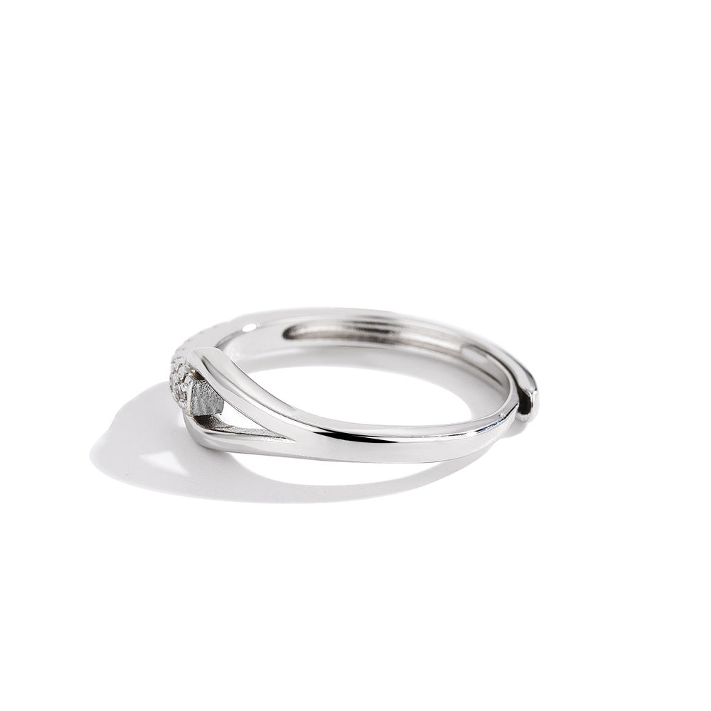 925 Silver Diamond-Encrusted Lubert's Tears Open Ring for Women.