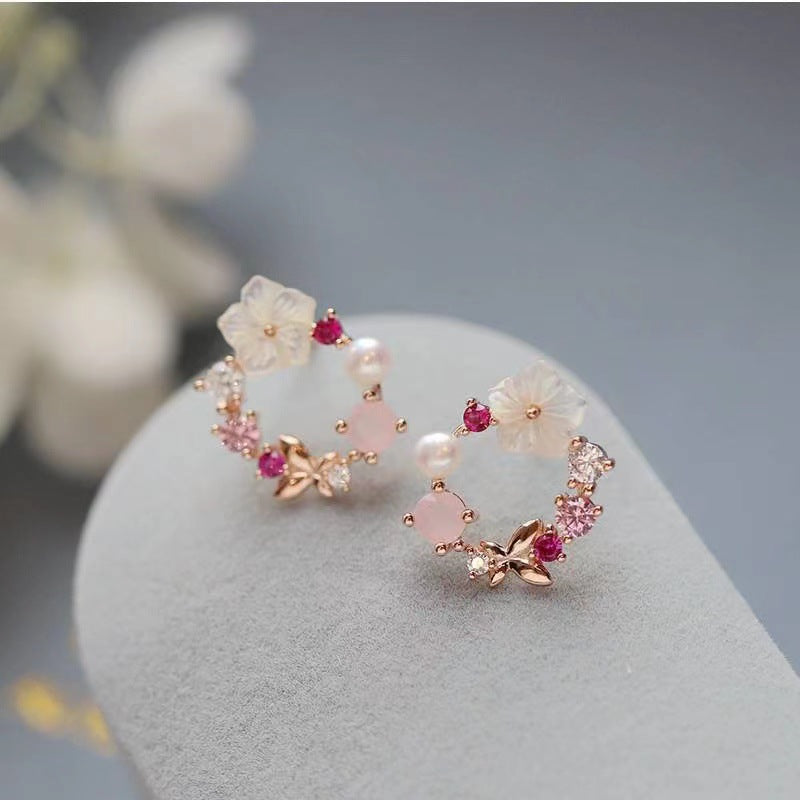 Sterling Silver Fresh Pink Garland Stud Earrings