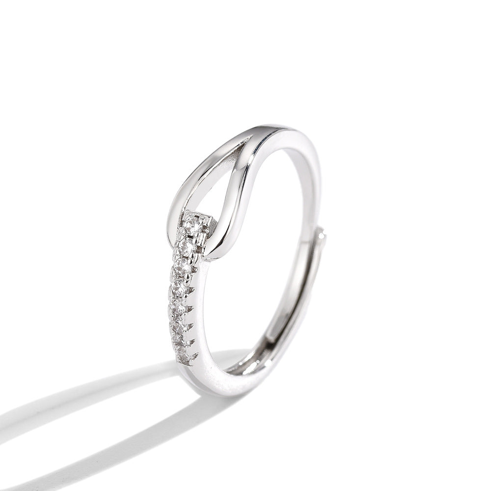 925 Silver Diamond-Encrusted Lubert's Tears Open Ring for Women.