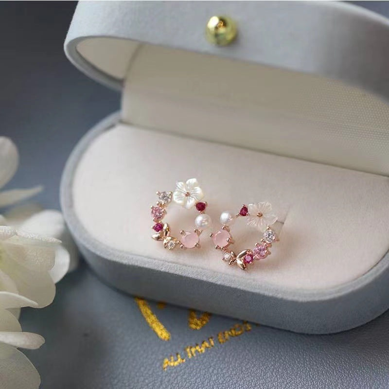 Sterling Silver Fresh Pink Garland Stud Earrings