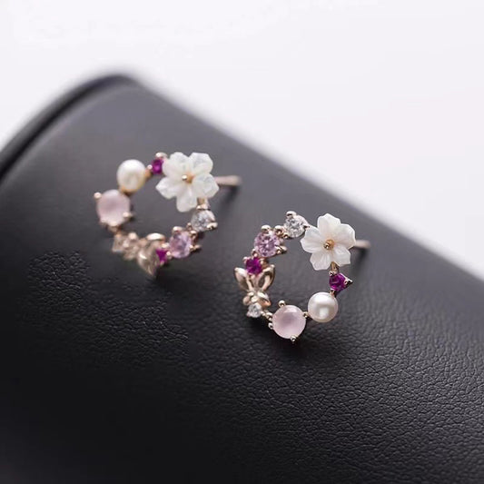 Sterling Silver Fresh Pink Garland Stud Earrings