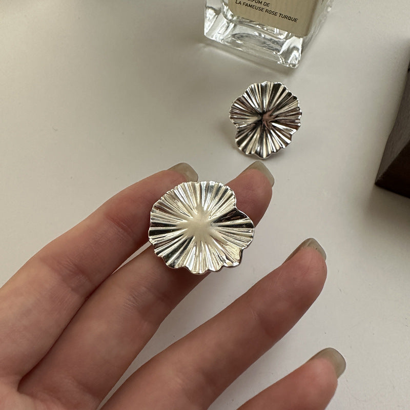 Sterling Silver Korean Style Heavy-duty Texture Large Flower Earrings