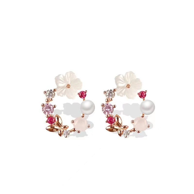 Sterling Silver Fresh Pink Garland Stud Earrings
