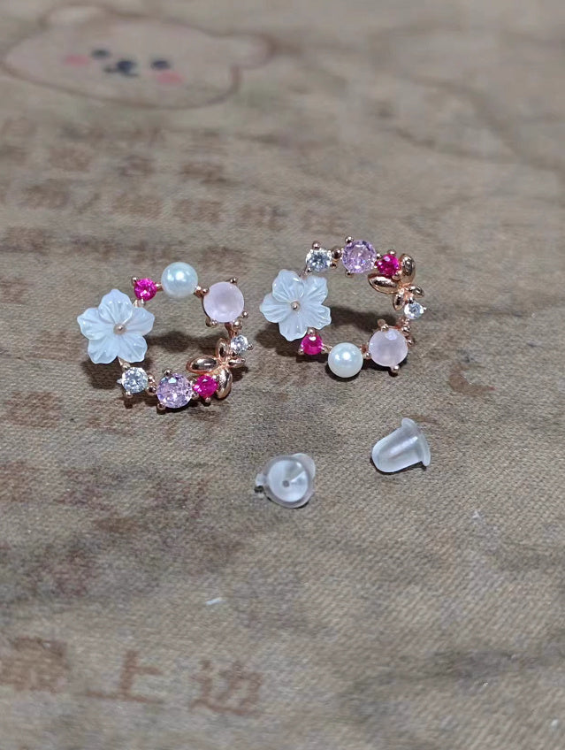 Sterling Silver Fresh Pink Garland Stud Earrings